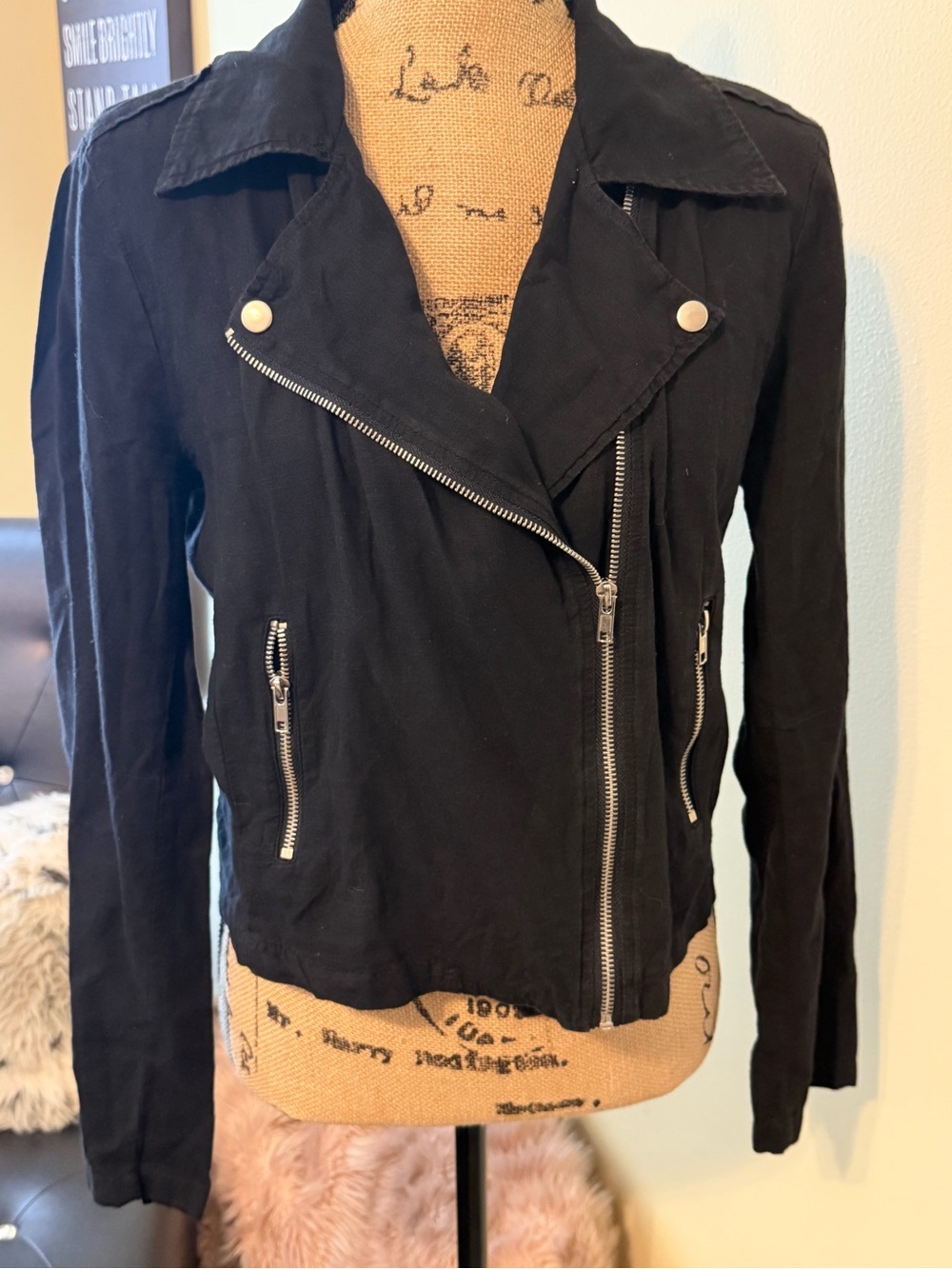 BP Black Moto Linen Jacket Top - Women